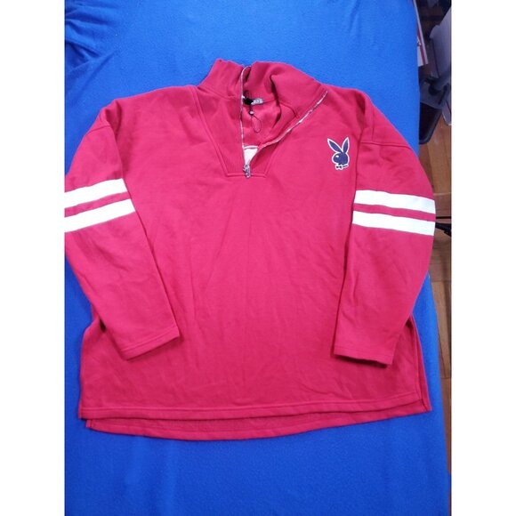 Playboy x Missguided Sweatshirt Size 6 Red Fleece Oversized Embroidered 1/4 Zip - Picture 15 of 16